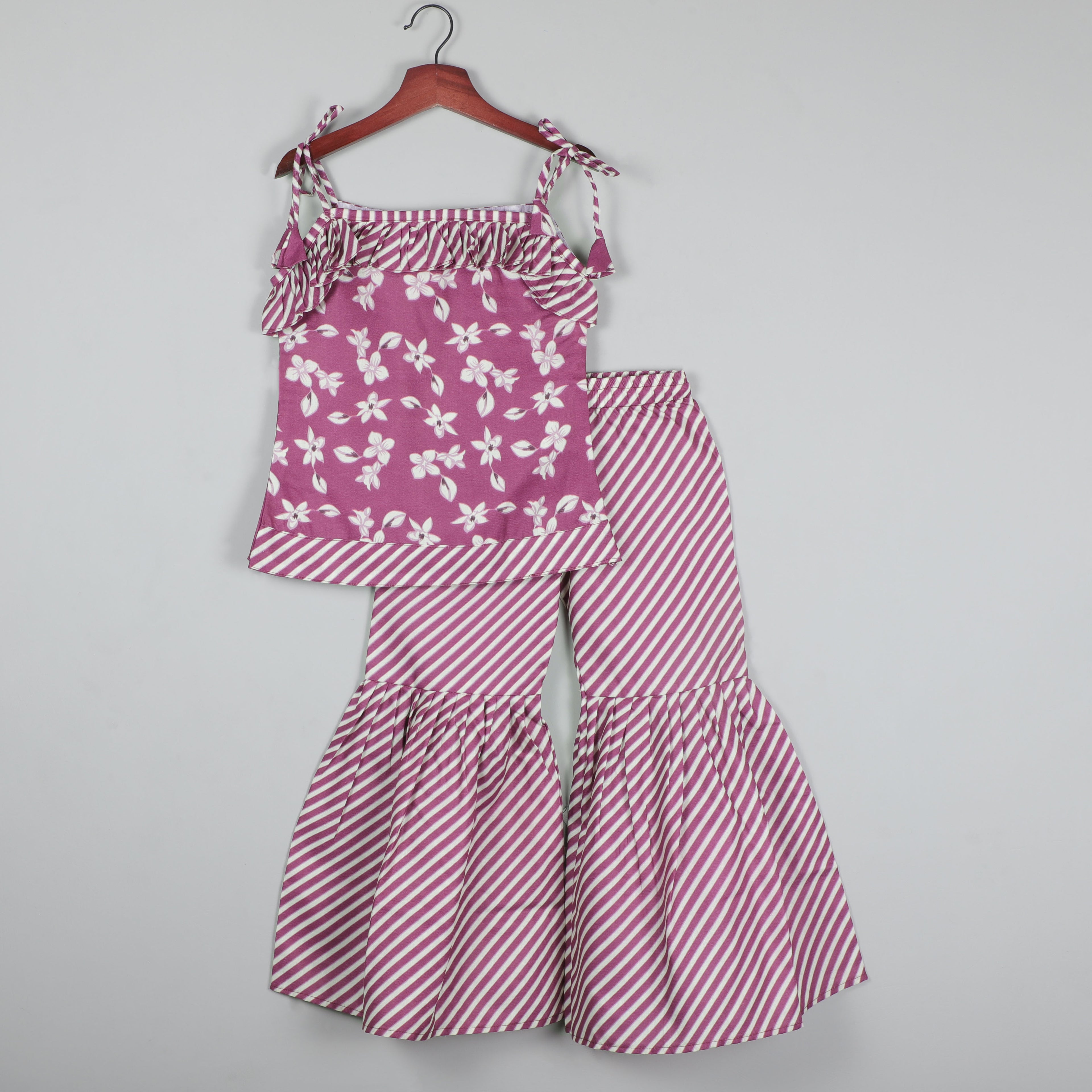 Flower Printed Strappy Tie Top and Sharara Set