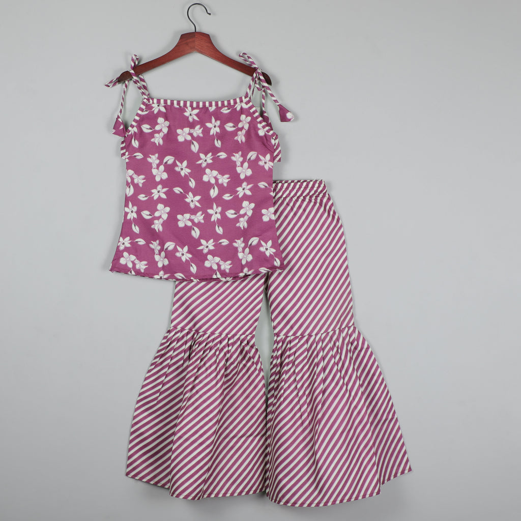 Flower Printed Strappy Tie Top and Sharara Set