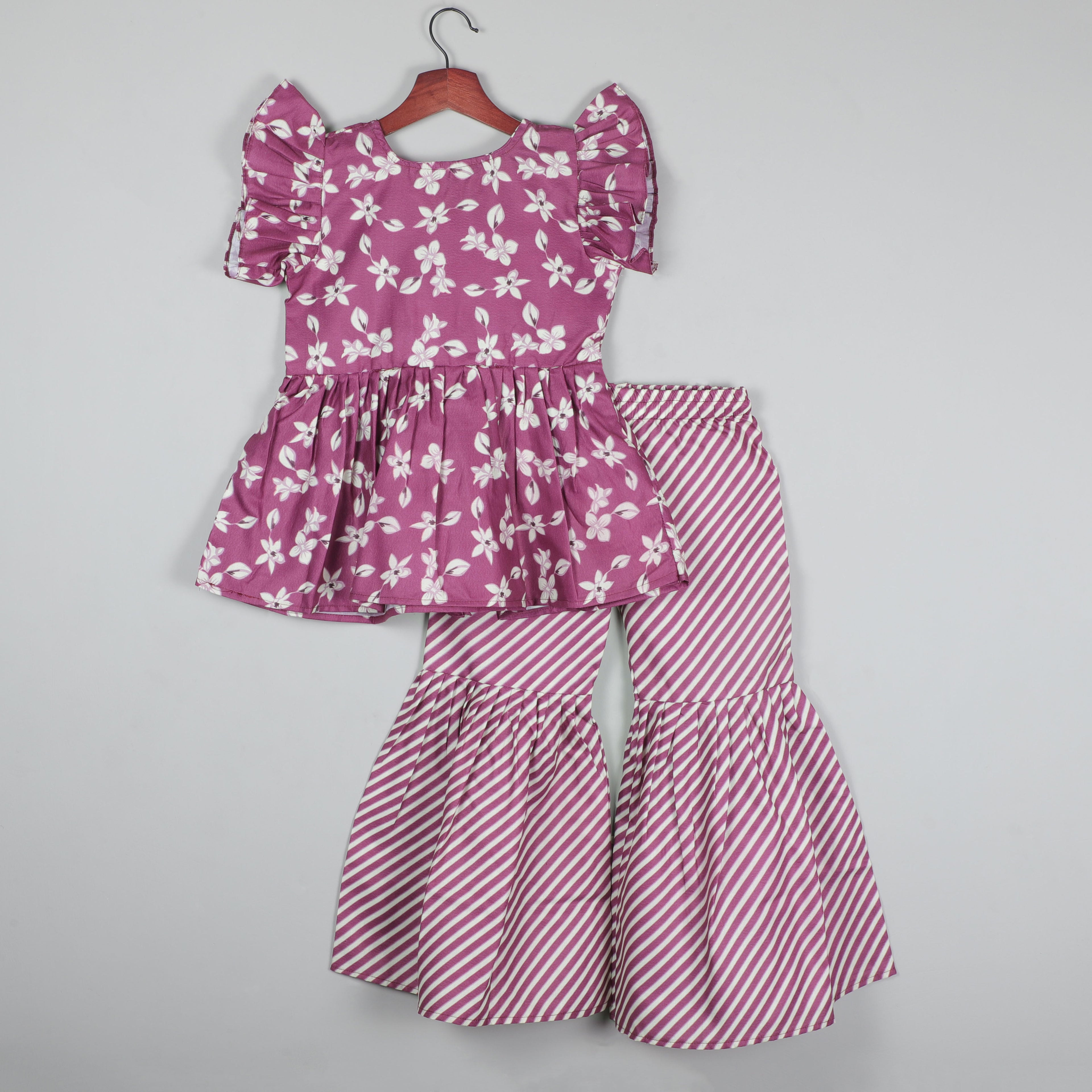 Printed Roll-up Sleeves With Koti Looking Top And Sharara Set