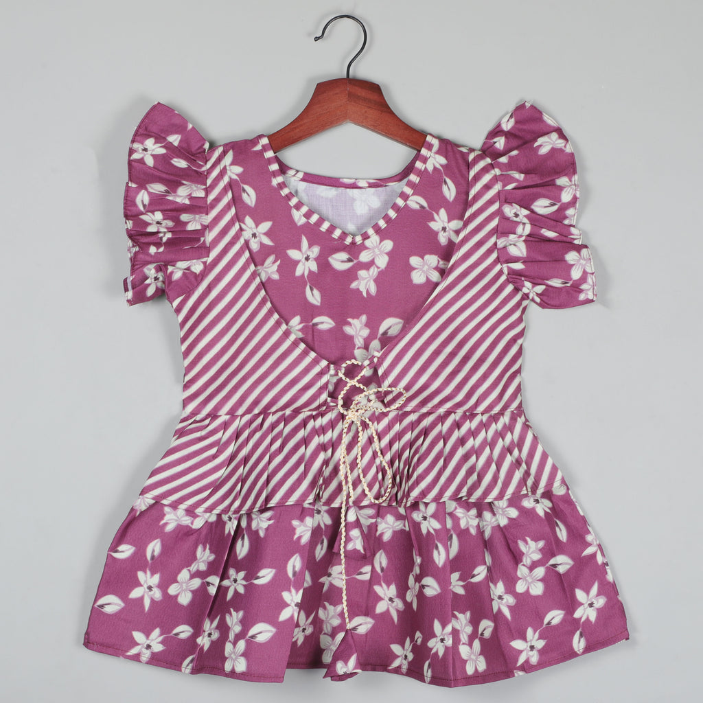 Printed Roll-up Sleeves With Koti Looking Top And Sharara Set