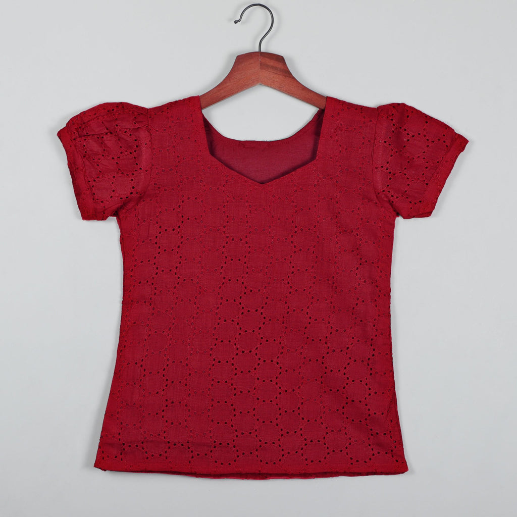 Puffy Short Sleeves Maroon Balloon Dot Top With Pant