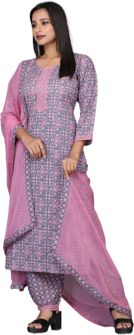 Rayon Printed Kurti And Chudidar Set With Same Bordered Dupatta