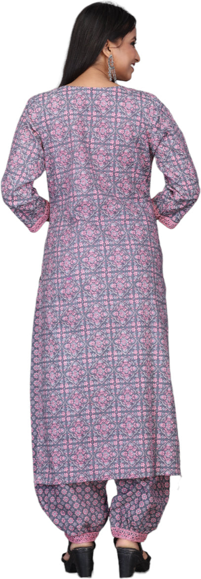 Rayon Printed Kurti And Chudidar Set With Same Bordered Dupatta