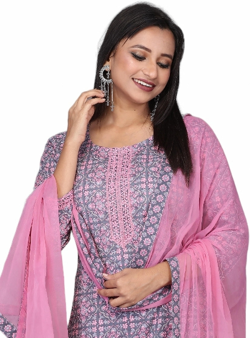 Rayon Printed Kurti And Chudidar Set With Same Bordered Dupatta